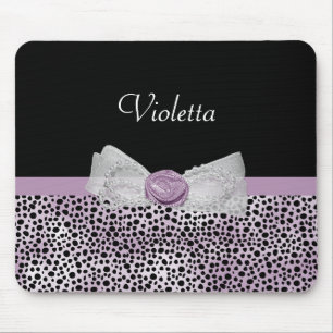Feminine Purple Cheetah Print Girly Bow and Name Mouse Mat
