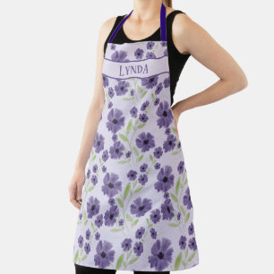Feminine Purple Green Floral Kitchen Art Apron