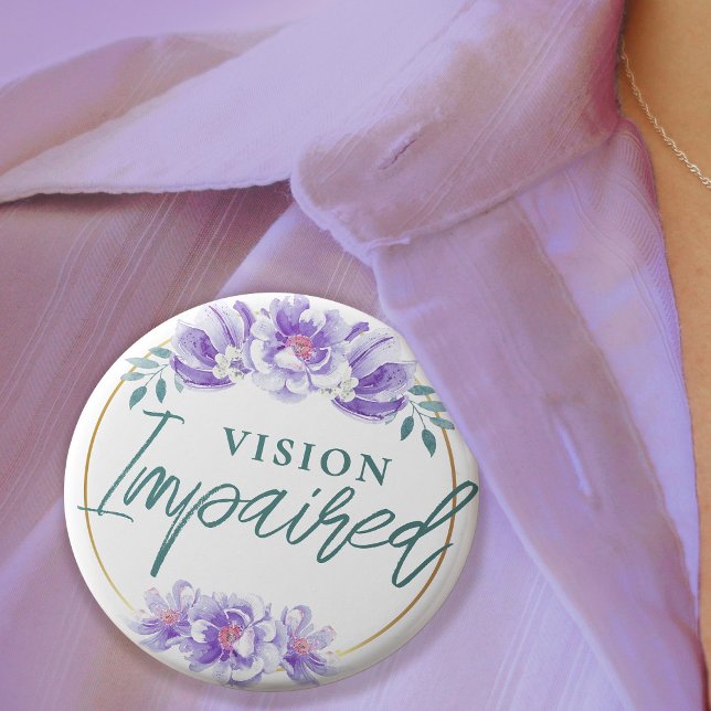 Feminine Purple Rose Floral Script Vision Impared 6 Cm Round Badge (Feminine Purple Rose Floral Script Vision Impared Button)