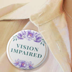 Feminine Purple Rose Floral Vision Impaired 6 Cm Round Badge