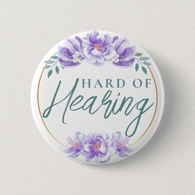 Feminine Purple Wild Rose Floral Hard of Hearing  6 Cm Round Badge (Front)