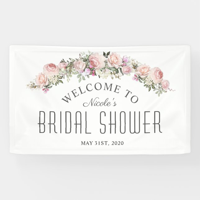 Feminine Rose Floral Bridal Shower Welcome Banner (Horizontal)