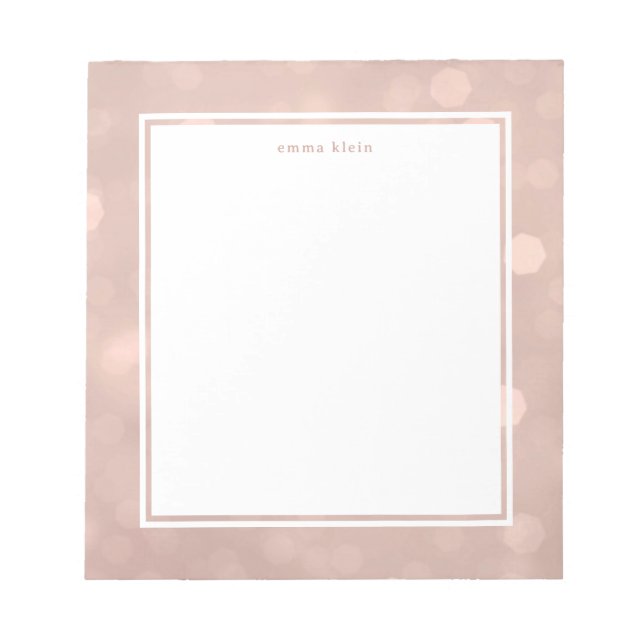 Feminine Rose Gold Blush Pink Bokeh Name Notepad (Front)