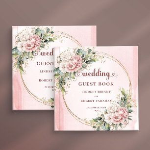 Feminine Rose Gold Flowers Eucalyptus Guest Book