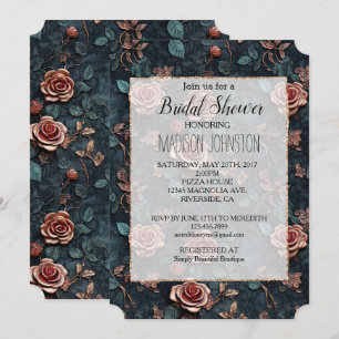 Feminine Rose Gold Roses  Invitation