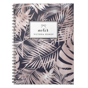 Feminine Rose Gold Tropical Leaves Pattern Notebook
