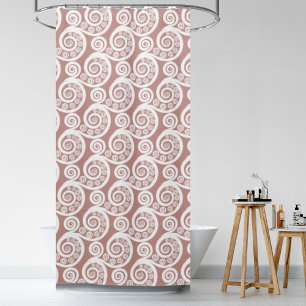 Feminine Rosy & White Fern Leaf Curls Swirls Shower Curtain