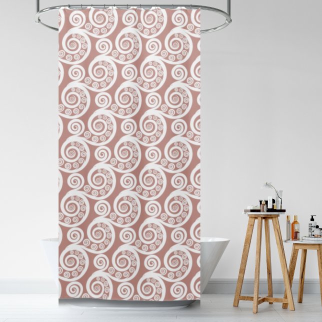Feminine Rosy & White Fern Leaf Curls Swirls Shower Curtain (Feminine Rosy & White Fern Leaf Curls Swirls Shower Curtain)