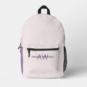 Feminine Script Type Initials & Name Blush Violet Printed Backpack