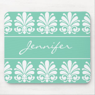 Feminine Shell Flourish Damask Personalised Mouse Mat
