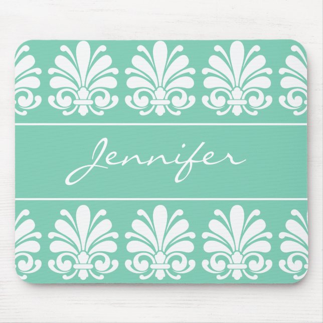 Feminine Shell Flourish Damask Personalised Mouse Mat (Front)