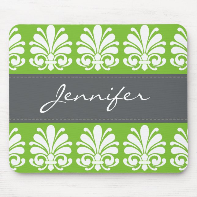Feminine Shell Flourish Damask Personalised Mouse Mat (Front)