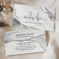 Feminine Silver Grey Glitter Marble Agate Monogram