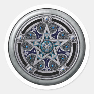 Feminine Silver Pagan Pentacle Classic Round Sticker