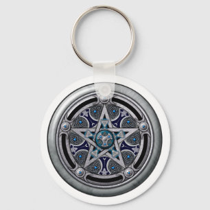 Feminine Silver Pagan Pentacle Key Ring