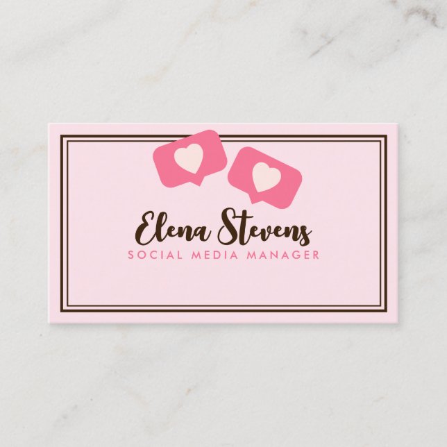 Feminine Social Pink Script Text QR code Business Card (Front)