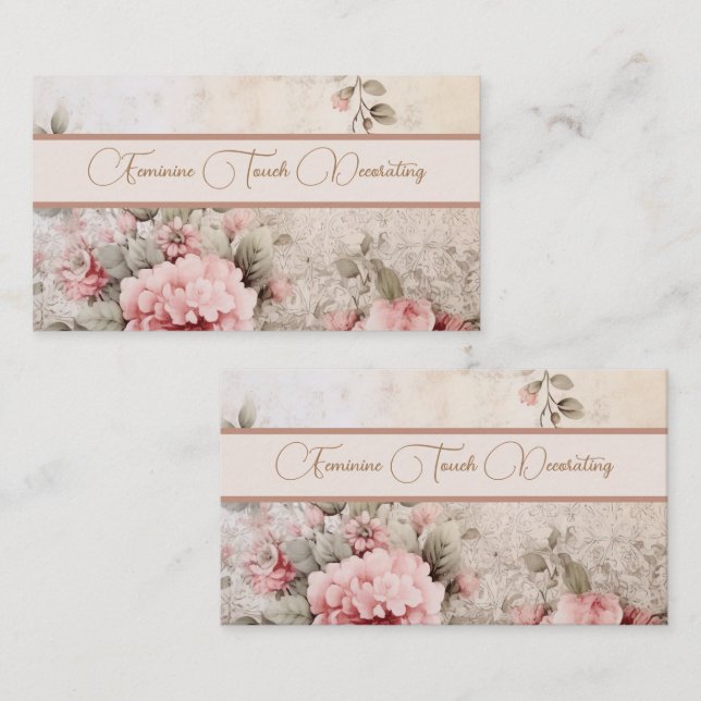 Feminine soft neutral coloured floral business card (Front/Back)