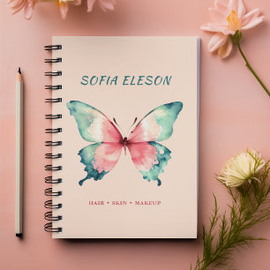 Feminine Soft Pink Watercolor Butterfly Salon  Notebook