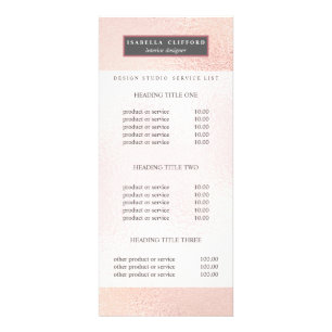 Feminine sparkling rose gold foil   service menu