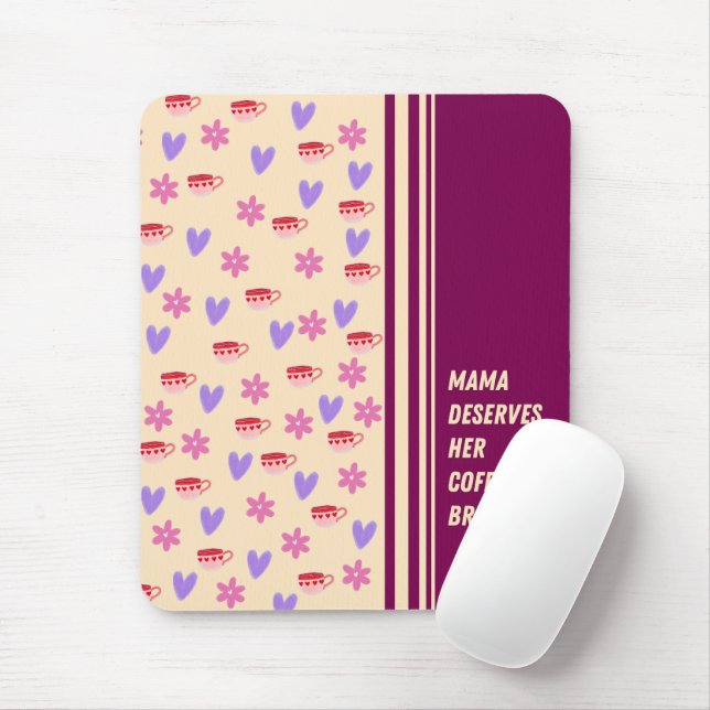 Feminine Stripes Mama Coffee Break Art Mouse Mat (With Mouse)