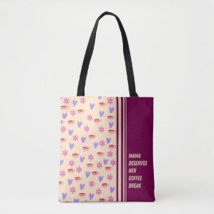 Feminine Stripes Mama Coffee Break Art Tote Bag