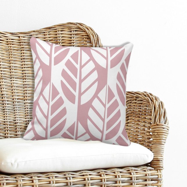 Feminine Stylized Pink and White Leaves Cushion (Feminine Stylized Pink and White Leaves Throw Pillow)