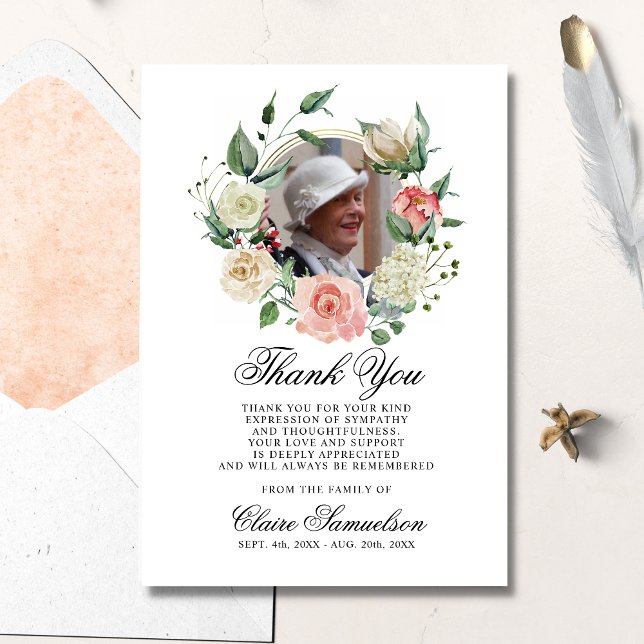 Feminine Sympathy Thank You Watercolor Floral Pink Card (Creator Uploaded)