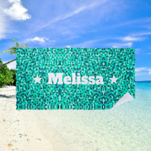 Feminine Teal Modern Minimalist Vintage Beach Towel