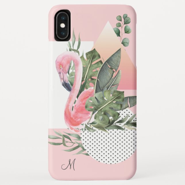 Feminine Tropical Flamingo with Monogram Case-Mate iPhone Case (Back)