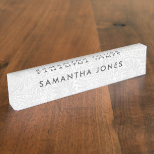 Feminine Unique White Personalised Custom Desk Nameplate