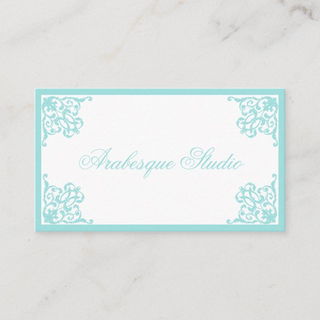 Feminine Vintage Baroque Blue on White Business Card (Front)