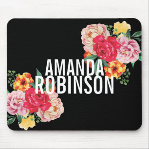 Feminine Vintage Florals Peony Bold Text Mouse Mat