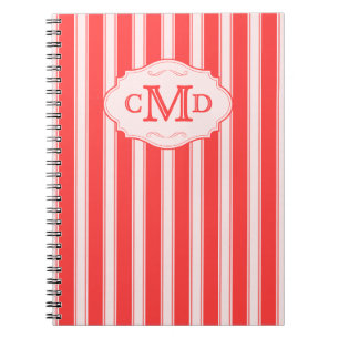 Feminine Vintage Monogram Coral & Pink Stripes Notebook