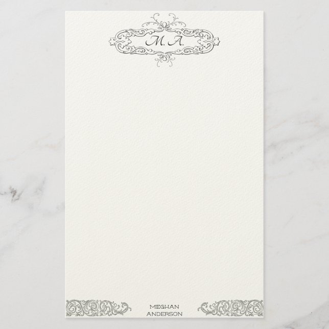 Feminine Vintage Monogrammed Personalised Initials Stationery (Front)