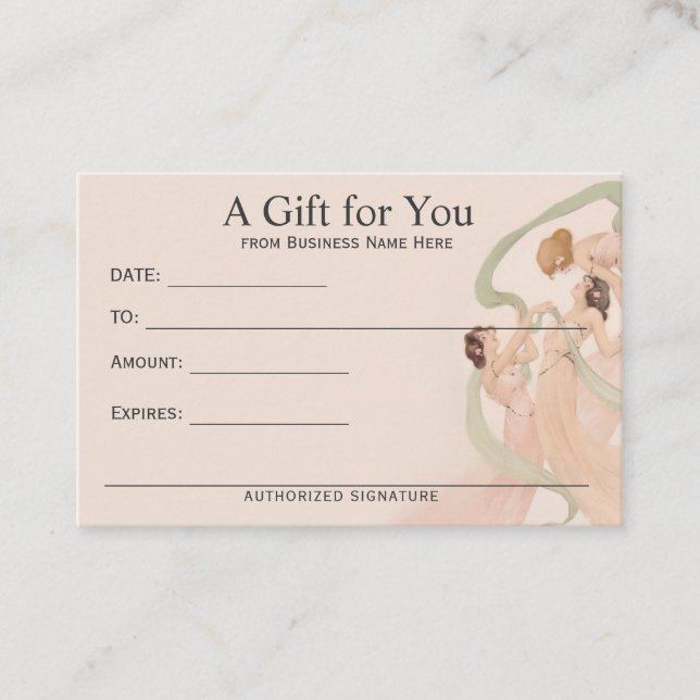 Feminine Vintage Nouveau Gift Certificate (Front)
