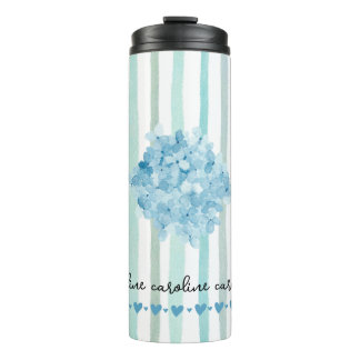 Feminine Watercolor Blue Stripes Thermal Tumbler