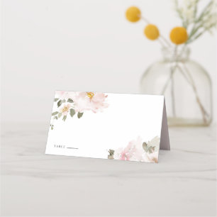 Feminine Watercolor Blush Flowers Floral Wedding Place Card