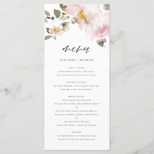 Feminine Watercolor Blush Flowers Wedding Menu