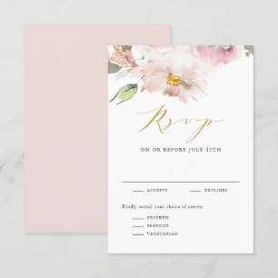Feminine Watercolor Blush Flowers Wedding RSVP Card