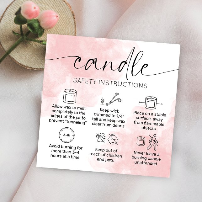 Feminine Watercolor Candle Care Instructions Square Business Card (Creator Uploaded)