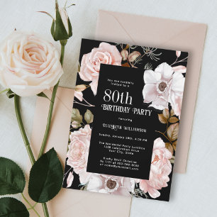 Feminine Watercolor Floral 80th Birthday Party Invitation