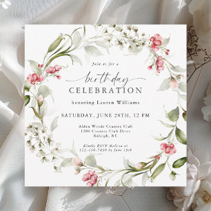 Feminine Watercolor Floral Birthday Celebration Invitation