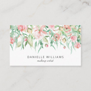 Feminine Watercolor Floral Makeup Artist Business Card