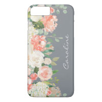 Feminine Watercolor Floral on Grey with Monogram