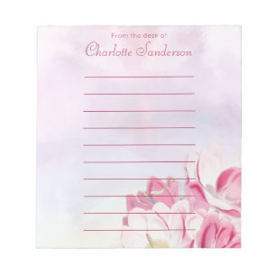 Feminine Watercolor Flowers Pink from the desk of Notepad