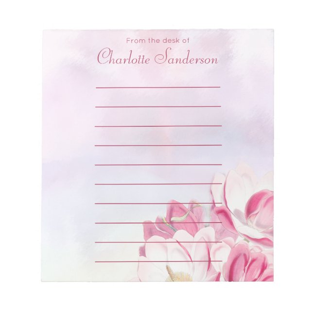 Feminine Watercolor Flowers Pink from the desk of Notepad (Front)