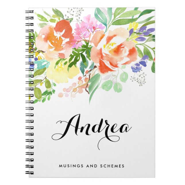 Feminine Watercolor Peach Peonies Personalised Notebook (Front)