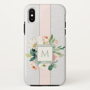 Feminine Watercolor Pink Floral with Your Monogram iPhone X Case
