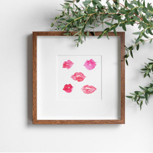 Feminine Watercolor Pink Lips Abstract Painting Poster