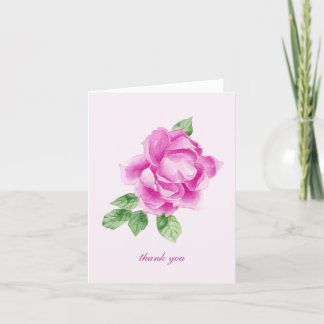 Feminine Watercolor Pink Rose Thank You Card